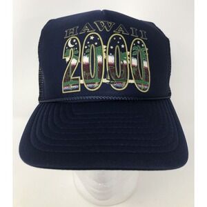 VTG Hawaii 2000 Navy Blue Snapback Trucker Mesh Style‎ Hat w/Hilo Hattie Tag